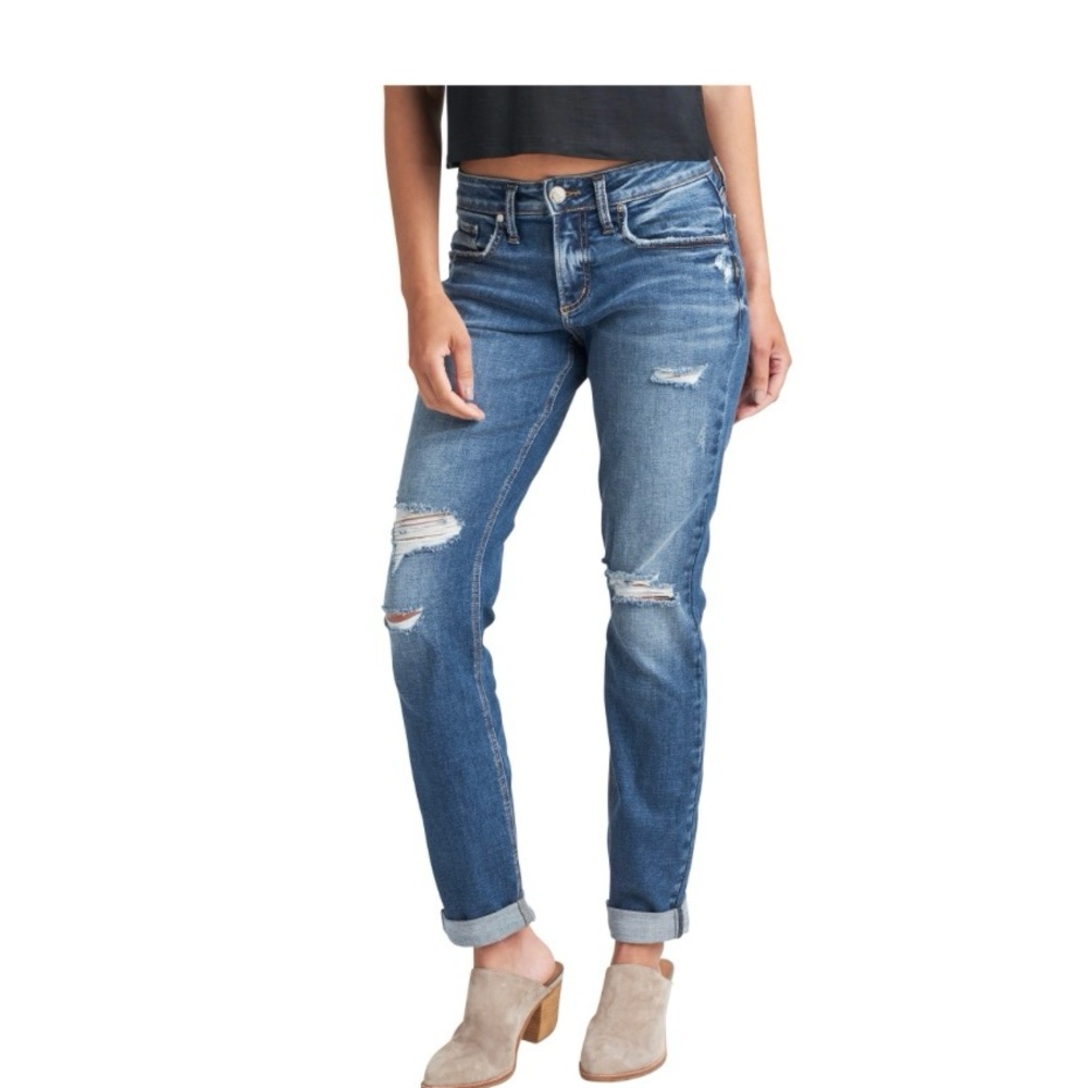 Silver Jeans Women's Blue Relaxed Fit Boyfriend Jeans